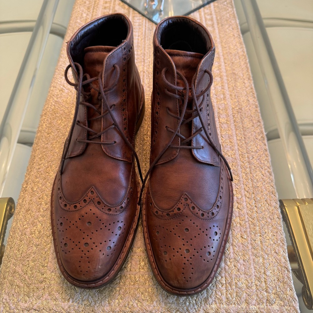 ECCO Vitrus II Wingtip Boots Mens 12 Brown Leather Brogue Lug Sole 640324-01009